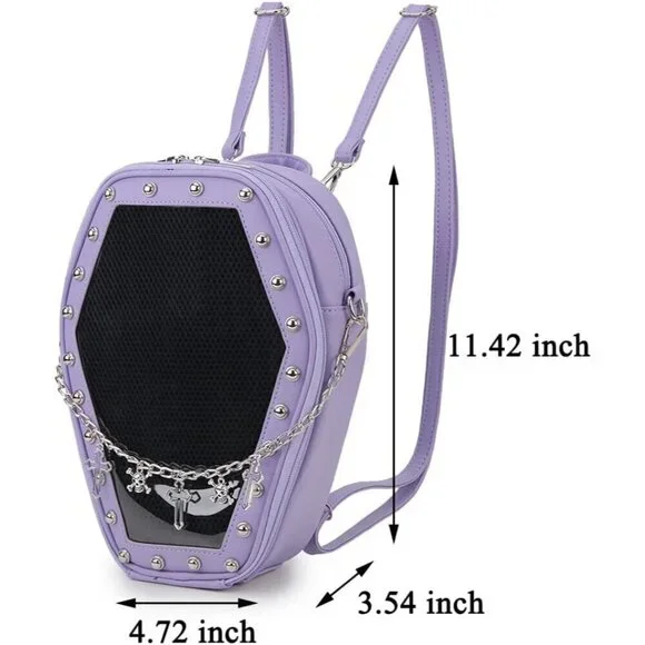 Women Purple Gothic Coffin Shape Fashion Purse Handbags Halloween Shoulder Bag - Picture 3 of 9